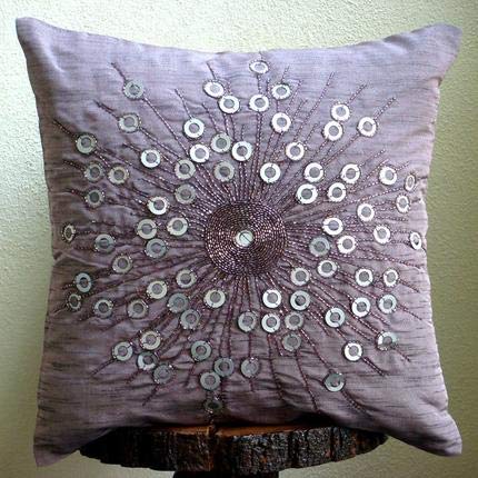 Luxury Purple Decorative Pillows Cover Medallion Sequins Beaded