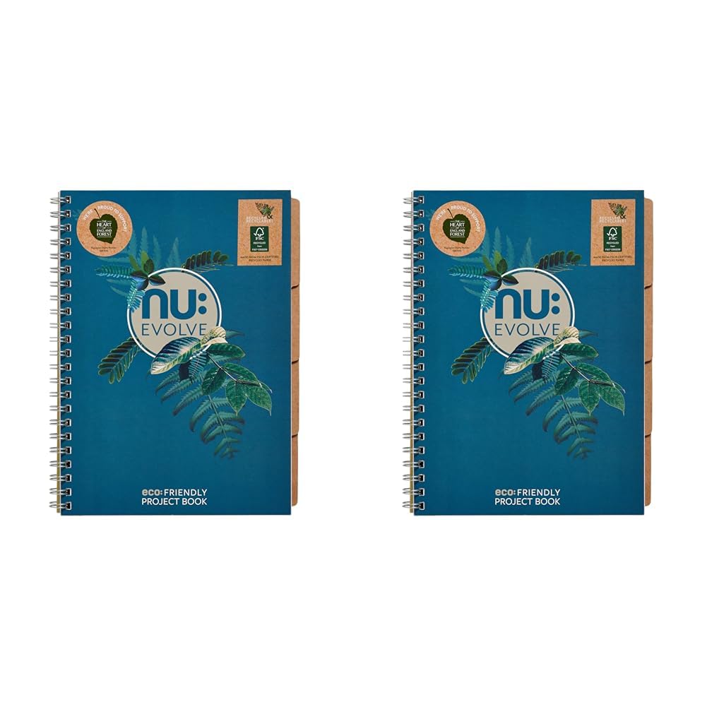 nu: Notebooks - Evolve Teal Range - Recycled Notebook - A4 Project Book - Wirebound Notebook - 150 Pages, NU004100-FSC (Pack of 2)
