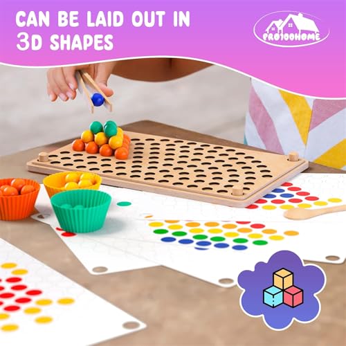 AM ANNA Wooden Peg Board Beads Game, Toddler Wooden Learning Montessori Toys for Kids 2-3 Years Old, Rainbow Stacking Matching Counting Color Sorting Games for Fine Motor Math Skills (Rainbow)