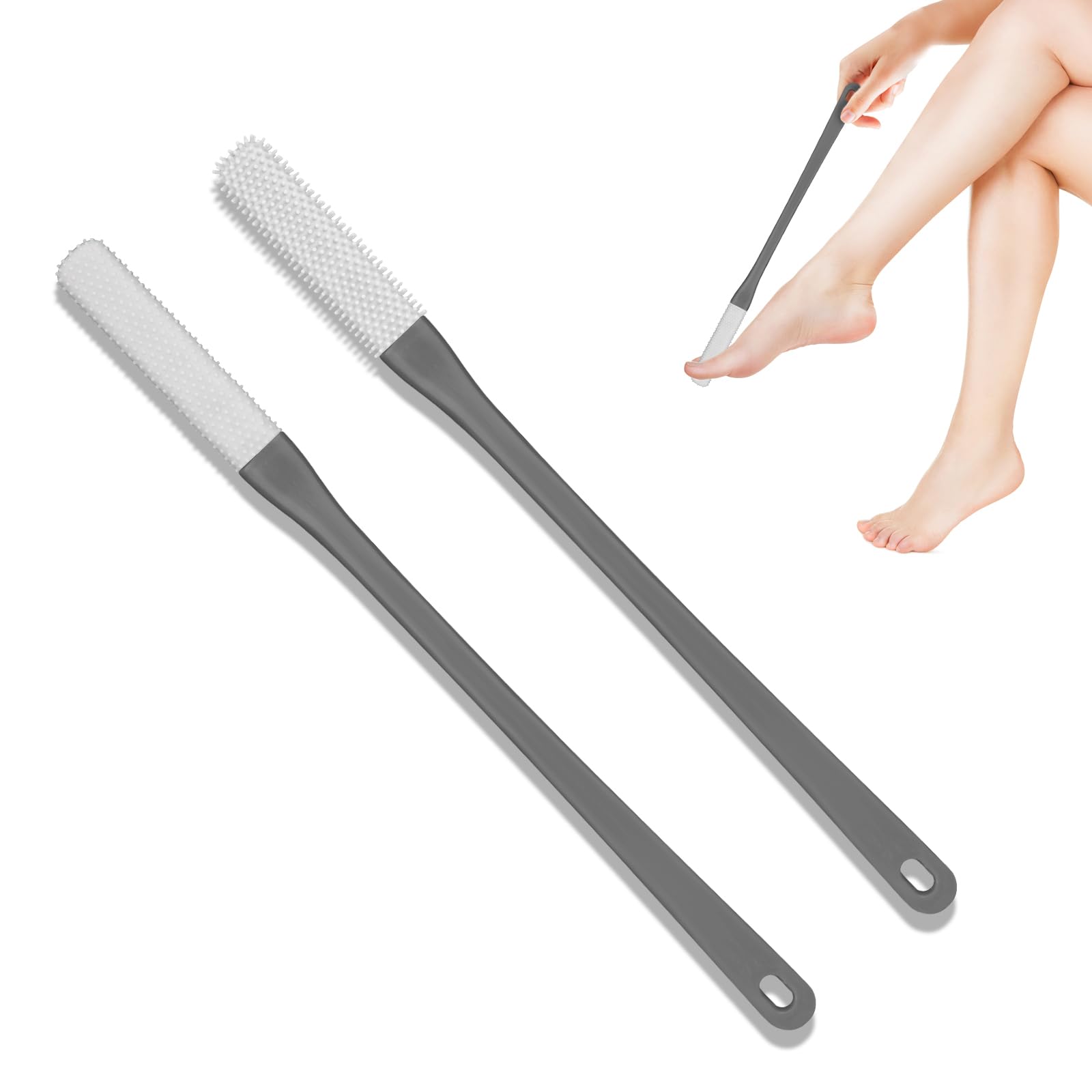 2pcs Toe Cleaning Brushes, Soft Silicone Toe Gap Cleaning Brush Long Handle Toe and Foot Towel Brushes for Shower Practical Toe Scrubber No Bending for Elderly People Pregnant Women(Gray)
