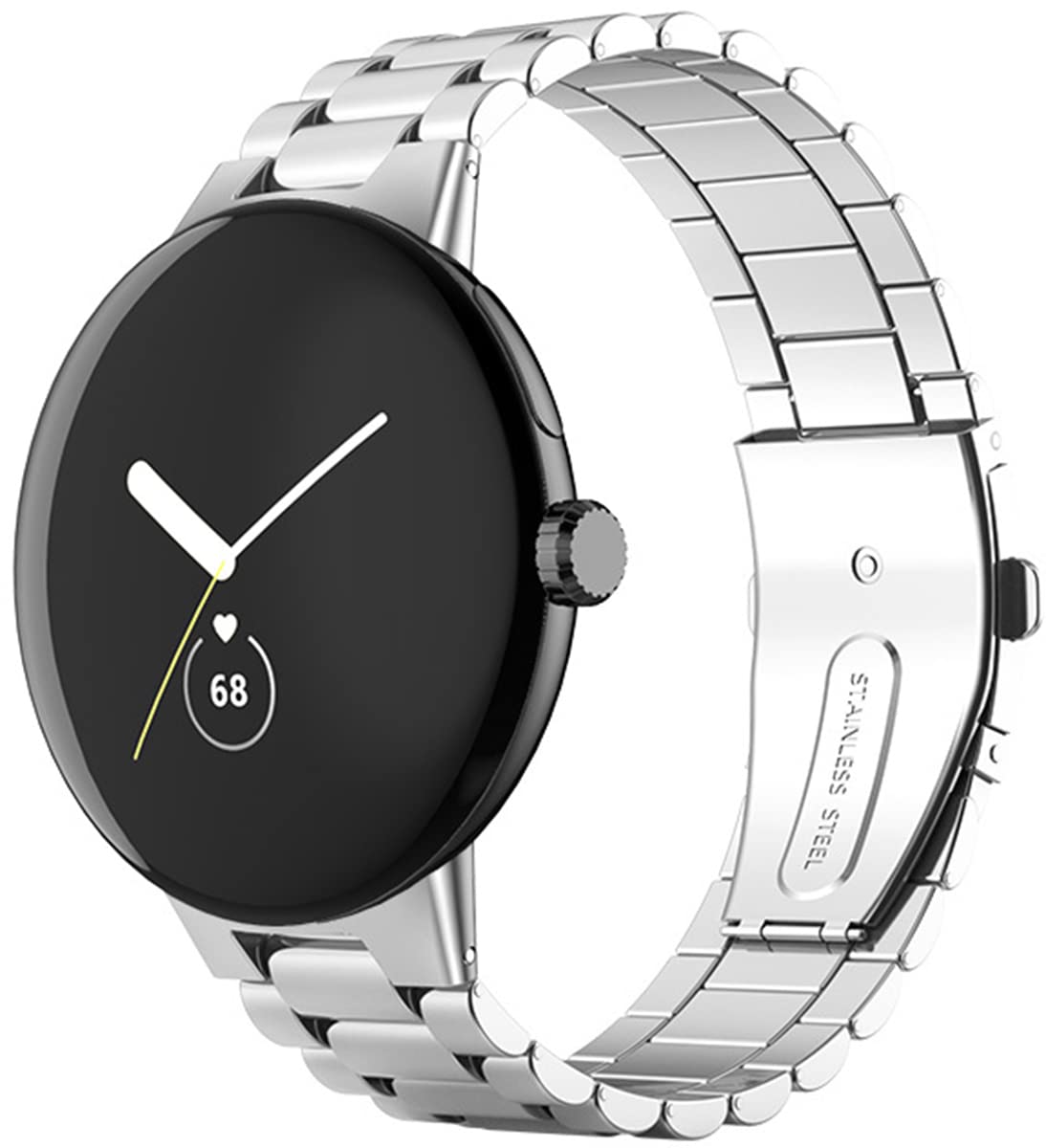 BBZ Compatible with Google Pixel Watch Strap,Ultra-thin No Gap Stainless Steel Band Folding Clasp Adjustable Replacement Wristband for Google Pixel