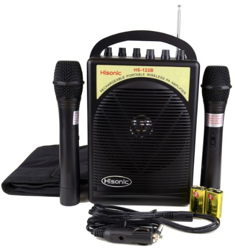 HS122B-HH Portable Lithium Battery Rechargeable PA (Public Address) System with Dual Channel & 2 Wireless Microphone System (2 Handhelds, Black)