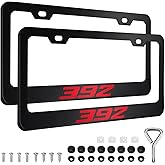 2PCS Black License Plate Frames Compatible with Dodge Challenger Durango SRT 392, Universal Aluminum Alloy Car License Plate Holders, License Plate Bracket Holder with 4 Holes for 392 Owners