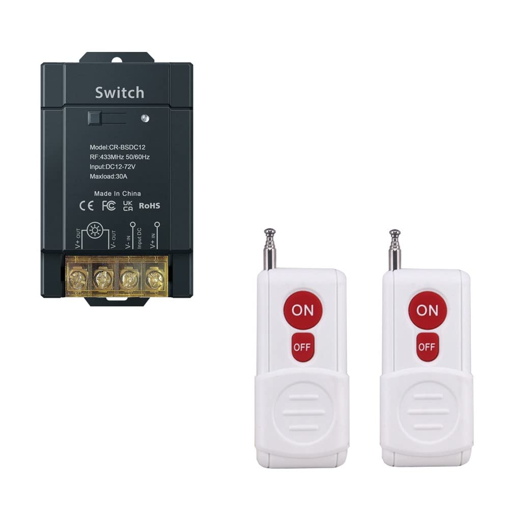 COLOROCK Wireless Remote Control Switch,DC 12V/24V/48V/72V/ RF Remote Control Light Switches for Pump Security Systems Door Curtain Gate Barriers etc with 1600ft Long Range