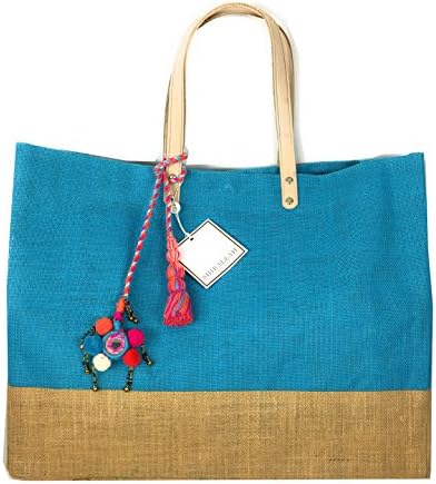 Maya Large Jute Tassel Tote Bag (Turquiose)