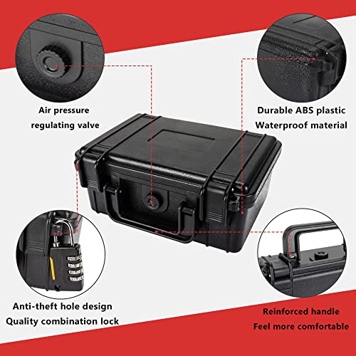 Smell Proof Storage Box with DIY Sticker - Storage Container with Lock - ABS Plastic Storage Box - 15 Pieces Accessories Kit for Travel, Black Storage Case