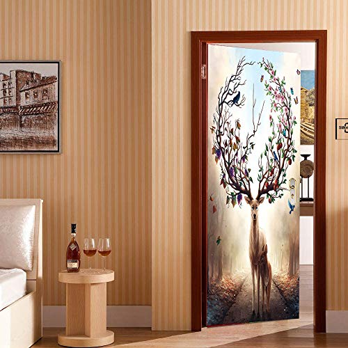 FANGDUHUI-3D-TraufkleberAbstrakte-Tier-Elch-Rotwild-DIY-Abnehmbare-wasserdichte-Wandbild-Selbstklebende-Wandbilder-Tapeten-Fr-Innentren-Schlafzimmer-Tr-Home-Decor-Fresco90X200Cm