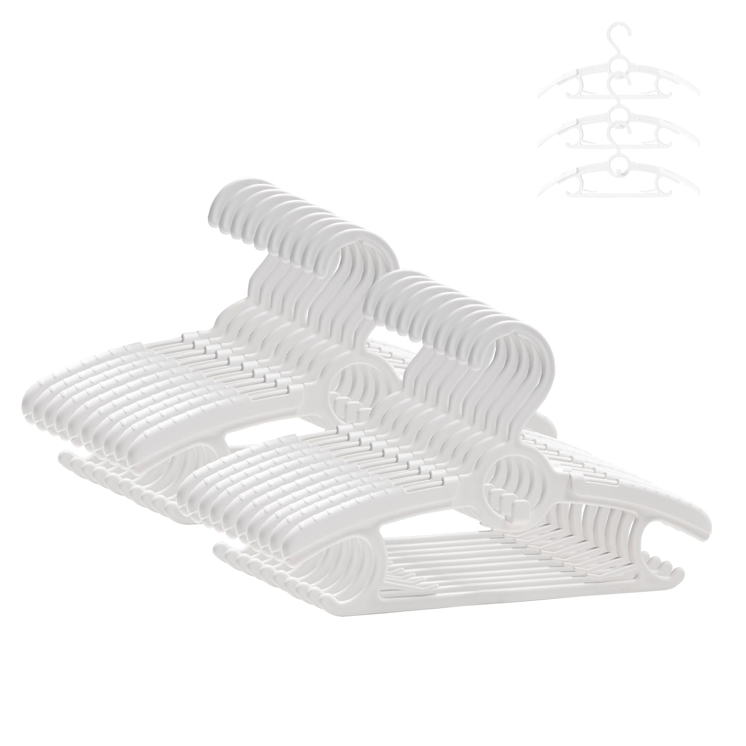 ManGotree Baby Hangers for Nursery Closet, 11''-14.5'' Adjustable Non-Slip Kids Hangers, Space Saving Stackable Plastic Hanger for Baby Toddler Children Kids Teen (20 Pack, White) — image 1