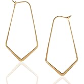 Geometric Chevron Hoop Threader Earrings for Women - Hypoallergenic Lightweight Cutout Thin Wire Drop Dangles - Plated in 925 Sterling Silver or 18K Gold
