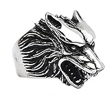 HIJONES Men's Jewelry 316l Stainless Steel Wolf Head Skull Ring, Size 10