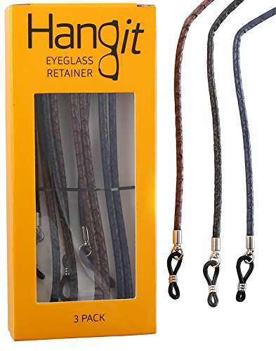 Elegant Eyeglass Strap-Chain- Retainer with Universal Connector (3 Pack) - High-Quality PU Leather Strap to Keep Your Glasses In Place - Never Lose or Misplace Your Eyeglasses Again by HANGIT