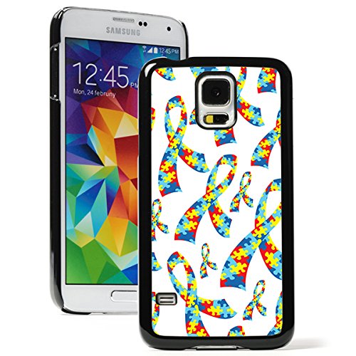 Samsung Galaxy S5 Active Hard Back Case Cover Colorful Autism Awareness Ribbons Pattern (Black)