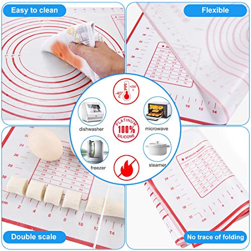 Rolling Pin,Roller for Baking with Silicon Baking Pastry Mat and Adjustable Tickness Rings, Non-Stick Mat with Measurements,Stainless Steel Rolling Pin 17 Inches for Pasta, Cookies, Pie, Pizza Dough
