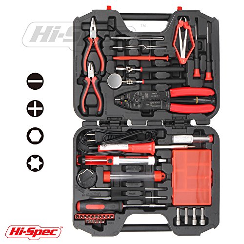 Click Here to See More Images Hi-Spec 60 Piece Computer Electronics Repair, Maintenance and Upgrade Hand Tool Kit, including a 30 Watt Soldering Iron and a Complete Set of Precision Hand Tools in Storage Case