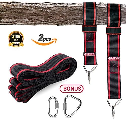 Tree swing hanging kit , Tree Swing Straps for Outdoor 2 pcs, 10ft Strap, Holds 3150 lbs(SGS Certified), Heavy Duty Carabiner Lock Screws, Genuine Quality | Easy &amp; Efficient(Red)