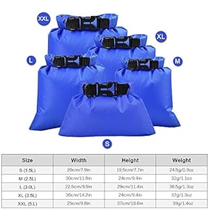 Schnorchelmasken 51BCDFSCrQL. SS300 【🍀】5 Stk. Eine Packung, 5 verschiedene Größen, um Ihre unterschiedlichen Speicheranforderungen zu erfüllen für Outdoor-Aktivitätsliebhaber sein, ideal für Camping, Bootfahren, Kajak, Rafting, Angeln. Es schützt die Dokumente, Karten, Schuhe, Kleidung, Sonnencreme vor Nässe durch die Feuchtigkeit und halten Deine persönlichen Sachen sind trocken und sauber.
【🍀】190T Polyester Taft, wasserdicht und widerstandsfähig gegen Rippen, die wasserdichte Kapazität ist mehr als 3000 mm.Leicht und langlebig. Aus 210 T polyester taft, reduziert den verschleiß des gewebes und erhöht die lebensdauer des gewebes. Ultraleicht, bequem zu tragen.
【🍀】Die mit Silikonöl verarbeiteten, wasserdichteren und haltbareren Teile sind mit Klebeband versehen, um das Eindringen von Wasser in Risse zu verhindern.Versiegelter verschluss. Roll-up-verschluss für maximale kompression, doppelt genähte und versiegelte nähte. Beim aufrollen des verschlusses kann luft herausgedrückt werden und die taschen werden klein, so kann platz in ihrem koffer oder rucksack gespart werden.