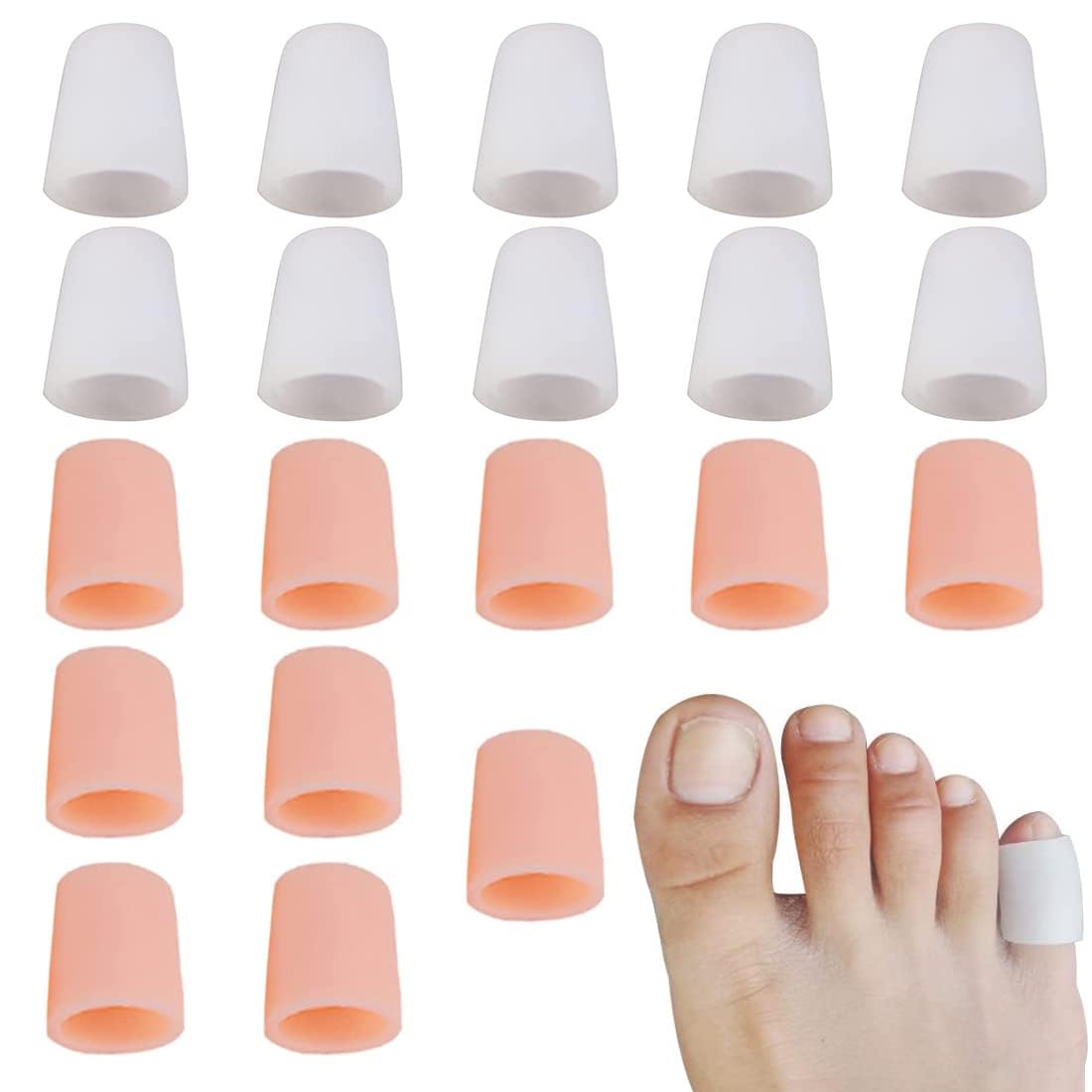 Pinky Toe Sleeves Protectors, 20 Pack, Silicone Small Toe Sleeves, Pinky Toe Protector Caps, Cuttable Small Toe Sleeves, Silicone Toe Covers, For Corns, Blisters, Broken Toe, Foot Pain Relief