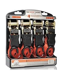 Correas de sujeción de trinquete de 4 piezas de resistencia profesional pesada, más fuerte para el trabajo, mango de goma y ganchos de 180 ° para mover motocicleta, kayak, camión, remolque y barco.