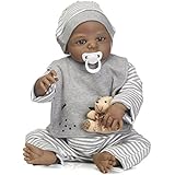 Reborn Baby Dolls African American Boy Full Silicone Body 22" Lifelike Black Doll Handmade Washable Toy Doll