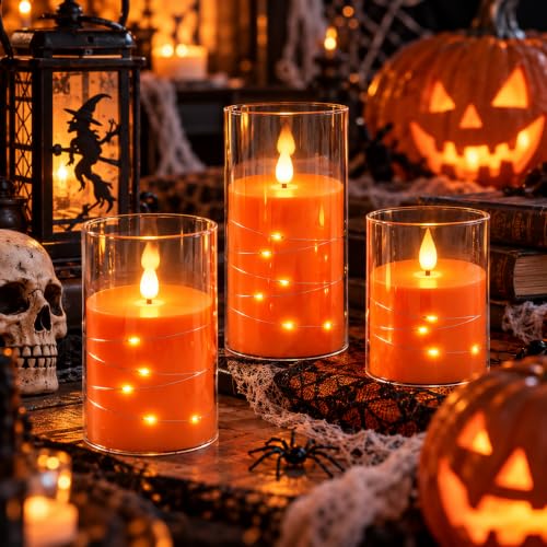Orange LED Taper Candles with Remote