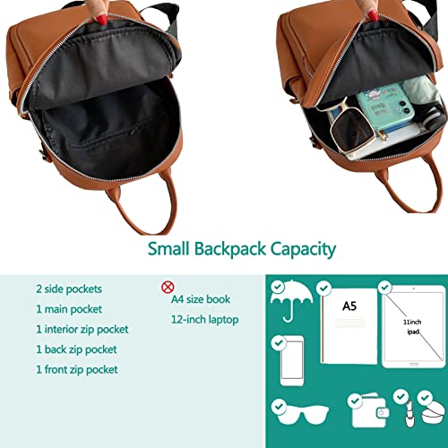 Women Small Backpack Purse，Soft Faux Leather, Multiple Pockets, Casual Daypack for Teens Girls, Shoulder Bag Handbags Orange 73