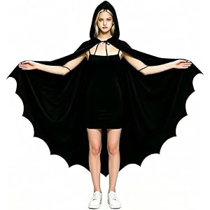 HUSABEY Bat Costume Bat Wing Hooded Cape Bat Wing Cloak for Adults Halloween Vampire Dragon Witch Cosplay Costume Accessories