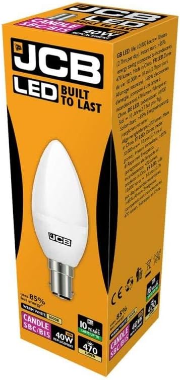 JCB 3w = 25w / 6w = 40w LED Opal Candles - 3000k - Warm White (6w = 40w, Small Bayonet Cap (SBC)
