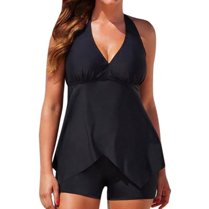 ️LuckyGirls Damen Elegant Tankini Set Mit Hotpants Neckholder Tiefes V