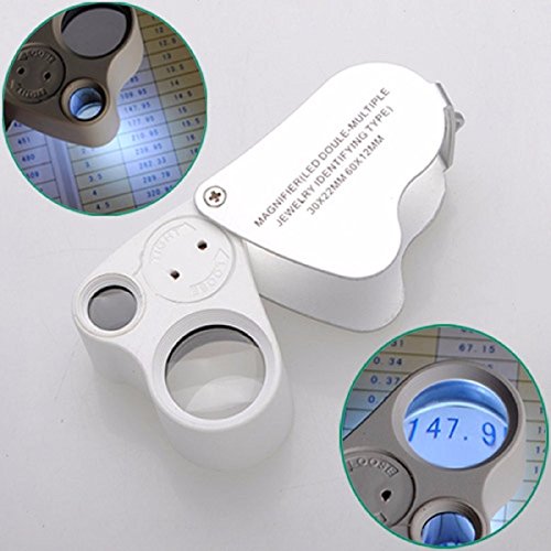 BABAN Illuminated Jewelers Loupe Magnifier With LED Lighting 30X 60X 2in1 Metal Case Silver
