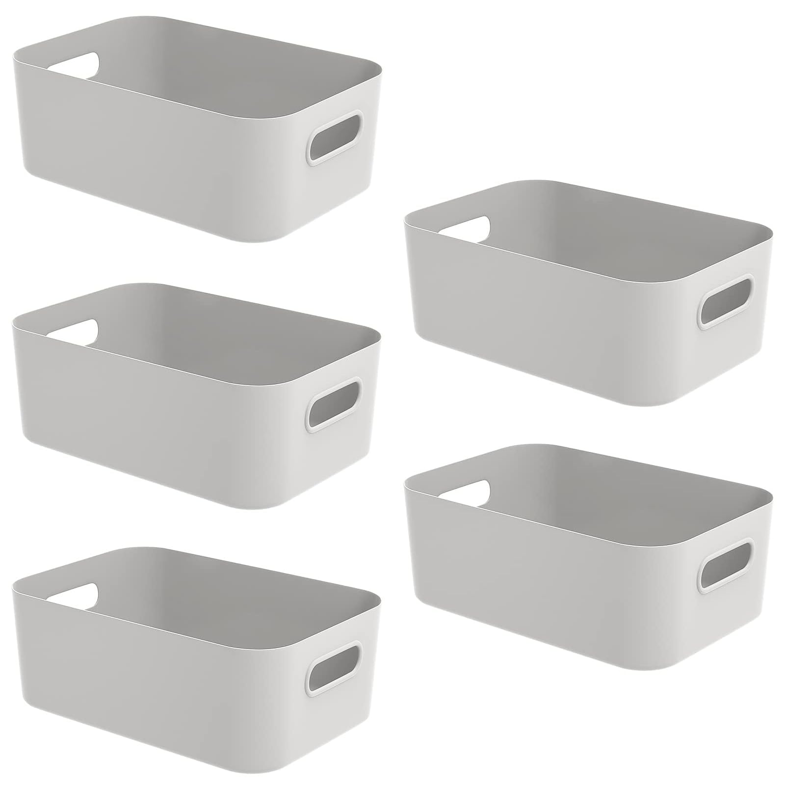 W&H 5 PCS Grey Plastic Storage Baskets with Handle, Rectangular Kitchen Organiser, Small Baskets for Storage, Plastic Boxes for Kitchen, Fridge, Cupboard, Office, School and Home - 8.2×5.5×2.7 Inch — image 1