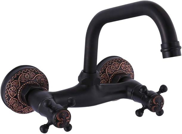 FHMING Nostalgie Wasserhahn Küche Wandarmatur Schwarz Küchenarmatur