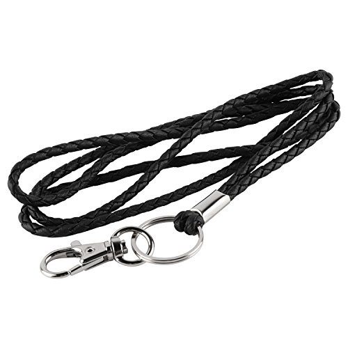 Leather Lanyard, PLENTY 2PCS Handmade 23inch Strong Office Necklace Lanyard with Clip and Keychain for Keys, ID Badge Holder, Camera, Cell Phone, iPod MP3 MP4, USB Flash Drive (Black+Brown)