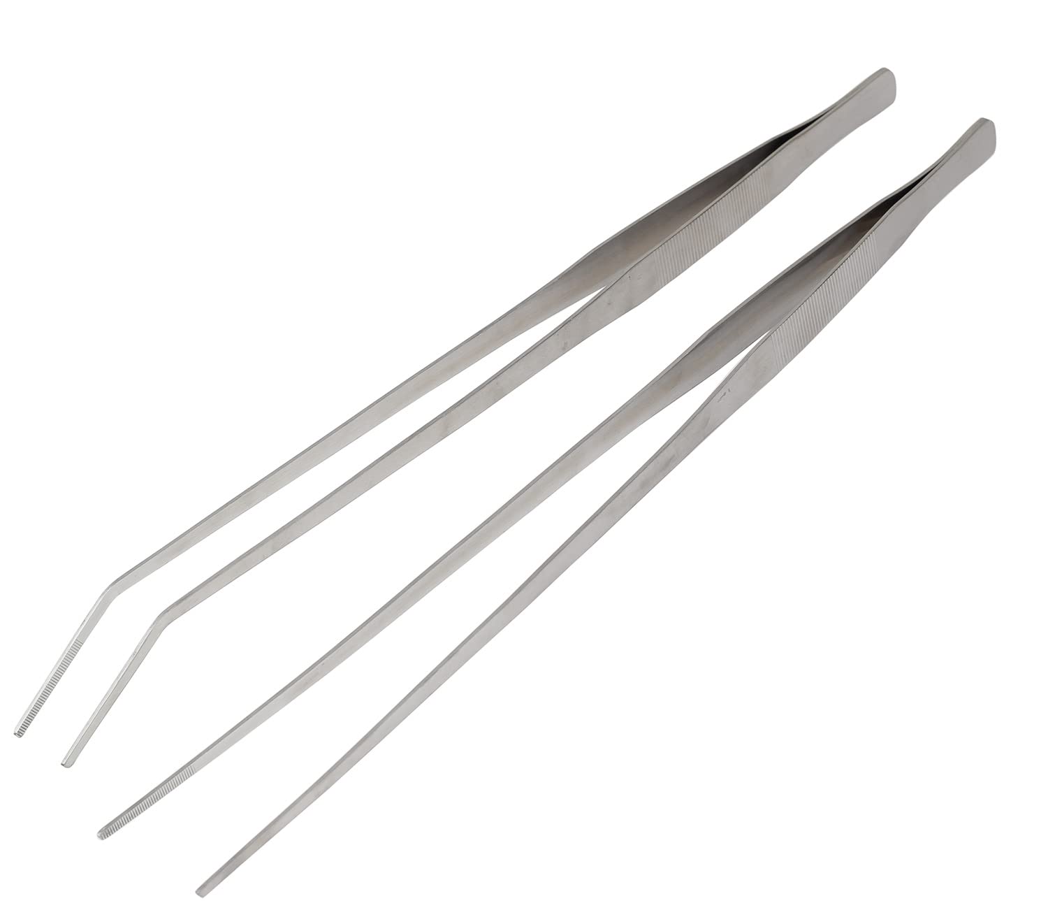 ACEONE Aquarium Tweezers, 2Pcs 48cm Stainless Steel, Curved Straight Aquascaping Tweezers for Fish Tank Aquatic Plants, Feeding Tongs for Reptile Snakes