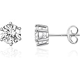 MDFUN Synthetic Moissanite Stud Earrings Set 925 Sterling Silver 6 Prong Round Synthetic Moissanite Stud Earring Moissanite 3-8mm