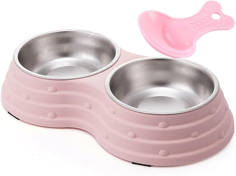 KuTi Kai Double Dog Bowls with Removable Stainless Steel Bowls Pink Medium