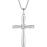 Blaniy Cross Necklace 925 Sterling Silver Birthstone Pendant Stylish Minimalist Necklace Religious Jewelry Gifts for Women