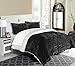Chic Home Josepha Ultra Plush Micro Mink Pinch Pleated Ruffled Pintuck Sherpa Lined Bedding Set-Decorative Sham Included, Queen (Comforter), Black
