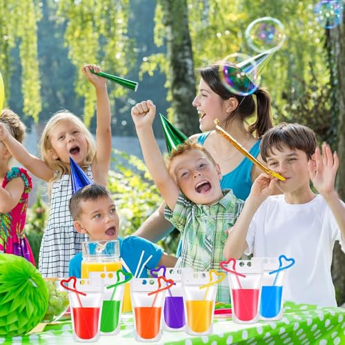 YUTVXAC 200 Piezas bolsas para bebidas con popote,Bolsas de Zumo Transparentes Reutilizables,con 200 pajitas y Embudo,Adecuado para almacenar jugos,batidos,bebidas calientes y bebidas frías.