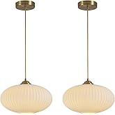 KCO Lighting White Ribbed Glass Ceiling Light Modern Antique Brass Pendant Light Gold Globe Pendant Light Fixture Mid Century