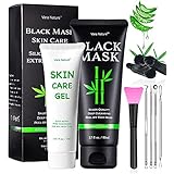 Blackhead Remover Mask 4-in-1 | Charcoal Peel Off Face Mask & Skin Care Gel & Extractor Tools & Silicone Brush | Deep Cleansi