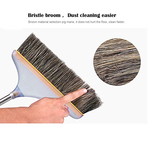 Upright Broom Dustpan Set, Lightweight Premium Comfortable Grip Duster Double Bristle Sweeper Broom Set Standing Up Lobby Broom and Dust Brush Combo for Sweeping Hard Floor Surfaces (Grey)