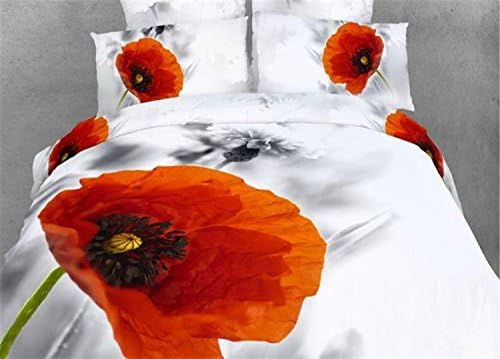 Norsson Home Textiles, Simple and Elegant 3d Reactive Printing Bedding, 100% Cotton Manufacture Large Red Corn Poppy Flower Cotton Set 4pc, No Quilt