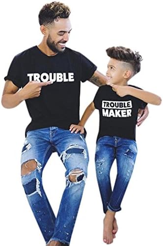 Trouble &amp; Trouble Maker Family Match Shirt - Franterd Mom＆Me Dad&amp;Me Letter T-Shirt Parent-Child Matching Summer Tops (2XL, Father)