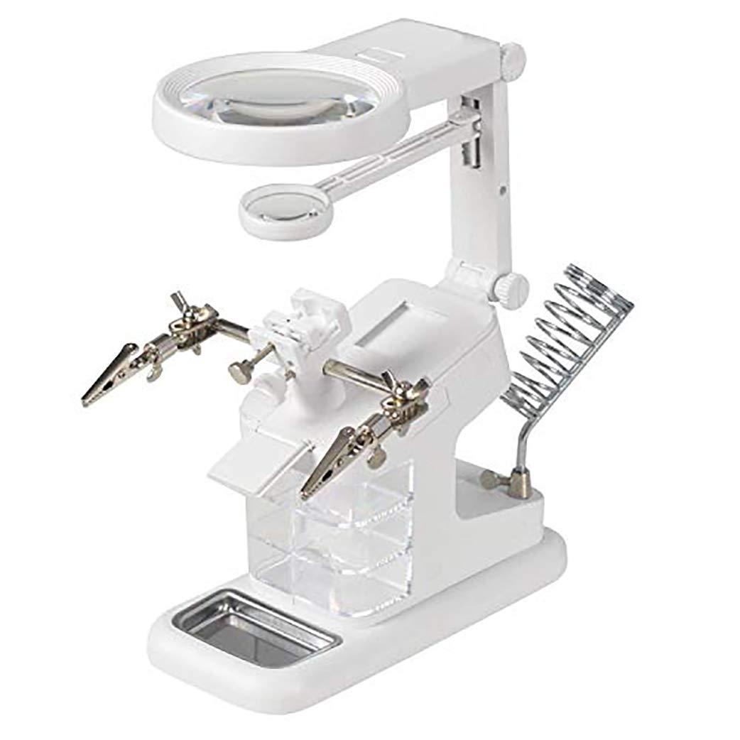 EUROXANTY®- Table Magnifier with LED Light, Welding Support, 3 x 4.5 x 25 x USB, with Magnifying Glass and Alligator Clips, for Welding, Modeling, White Crafts