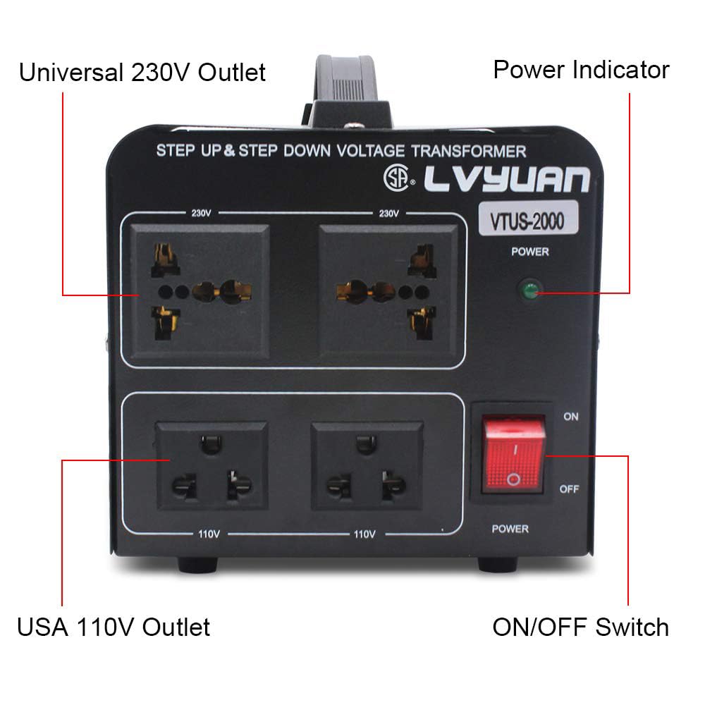 Voltage Transformer Converter 2000 Watt Step Up/Down Convert from 110-120 Volt to 220-240 Volt and from 220-240 Volt to 110-120 Volt with 2 US Outlets, 2 Universal Outlets