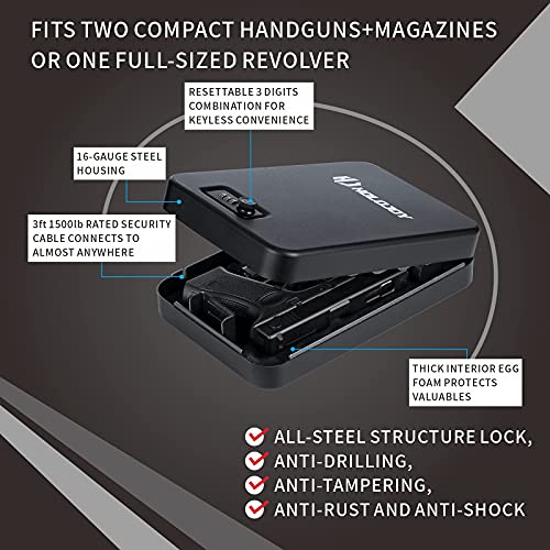 HOLOJOY Pistol Safe,Handgun Lock Box,Lockbox for Guns and Valuables