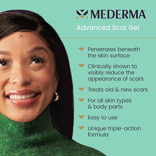 MEDERMA ADVANCED SCAR GEL, TREATS OLD AND NEW SCARS, REDUCES THE APPEARANCE OF SCARS FROM ACNE, STITCHES, BURNS AND MORE, 1.76 OZ