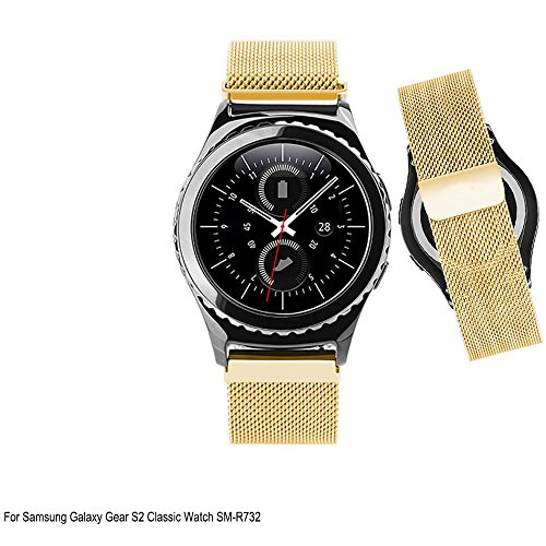 PluStore(TM) Stainless Steel Milanese Loop Strap Magnetic Buckle Wrist Watch Band for Samsung Gear S2 Classic Smart Watch (Gold)