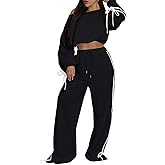 acelyn 2 Piece Outfits for Women Off Shoulder Jogging Sweatsuits Long Sleeve Crop Top Wide Leg Pants Matching Sets Tracksuit