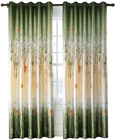 Green Maple Leaf Tree Curtains - Anady 2 Panel Pinch Pleat Country Drapes 50W 84L(Customized Available)